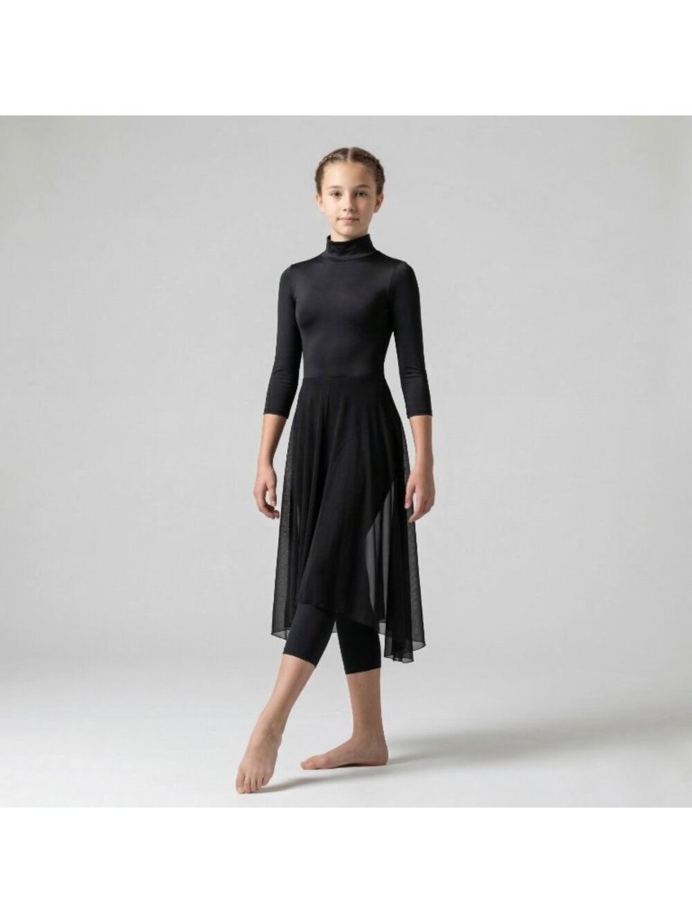 Girl's Custom Dance Costume Contemporary Black Unitard with Skirt in size 13-14